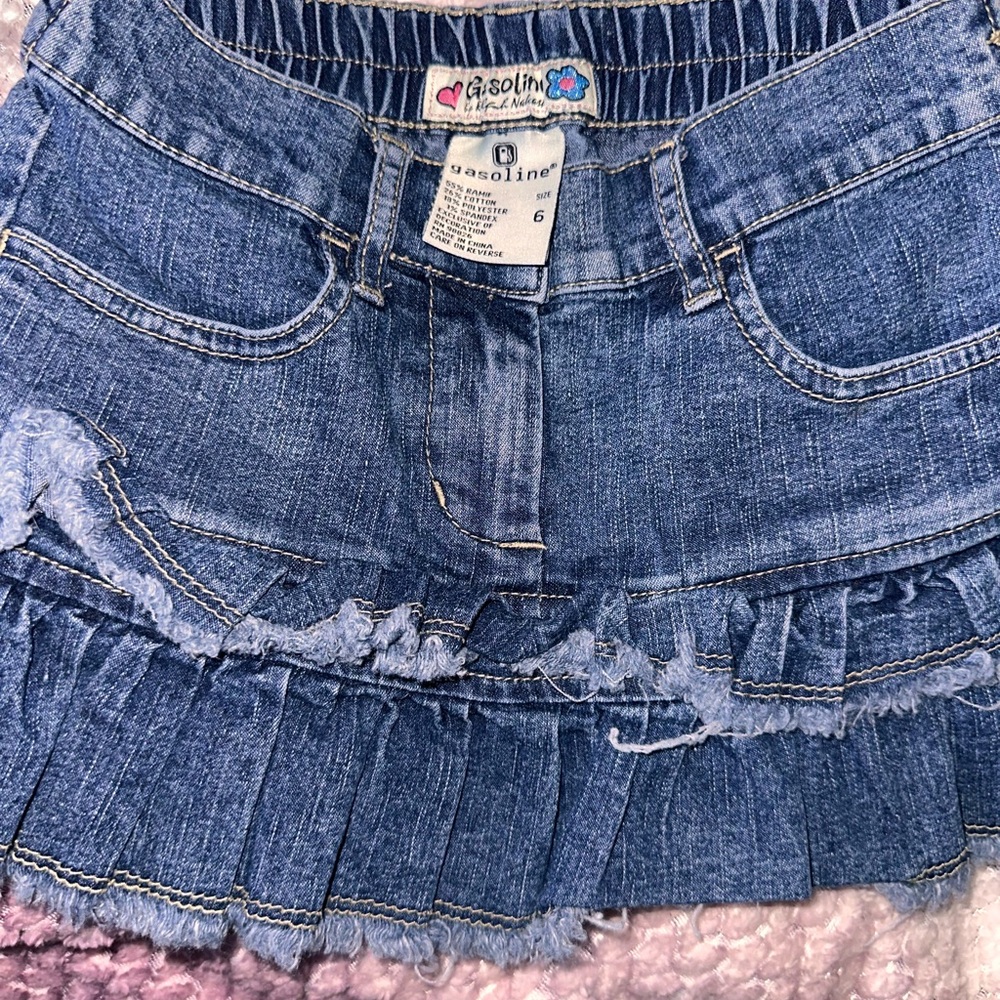 Kids Blue Ruffled Denim Skirt
